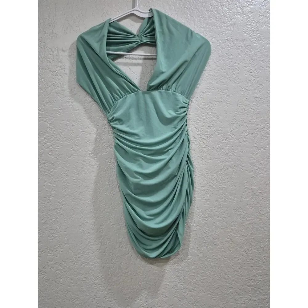 Norma Kamali Green Ruched Halterneck One-Piece Swimsuit Size S Slimming